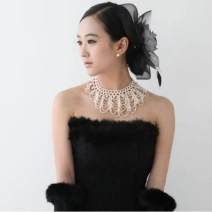 Pearl Beaded Lace Trim Collar Ribbons Women Necklace Jewelry for Clothes Wedding Dress