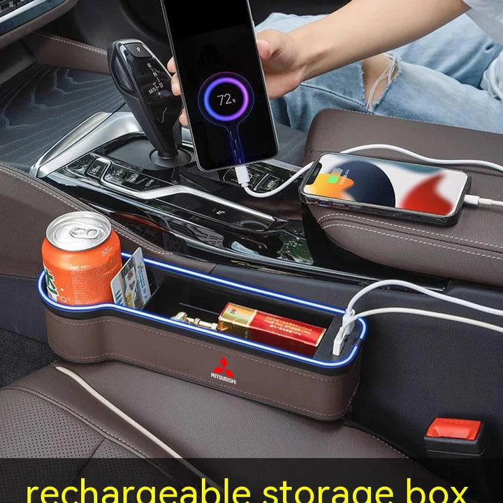 Car USB Charging Colour Light Seat Storage Case Seat Gap Box For Mitsubishi Outlander Pajero Asx Lancer EX Evolution X Ralliart