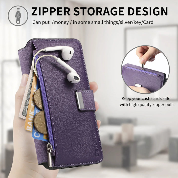 Zipper Flip magnetic suction detachable Back Cover For Honor X7b Card slot wallet shockproof Phone Case For Honor X7b 6.8 inch