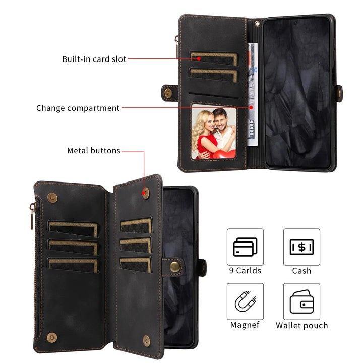 Luxury Handbag Zip Wallet Case for Google Pixel 8 Pro 8A 7 7A 6 6A 5 XL 5A 4 4A Leather Phone Bumper Magnetic Strap Flip Case