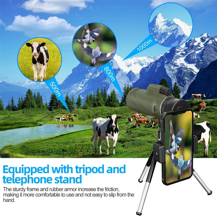 APEXEL 80X100 HD Monocular Telescope for iphone Zoom Phone Telescope with Tripod Clip for Outdoor Hunting Camping Bird Watching