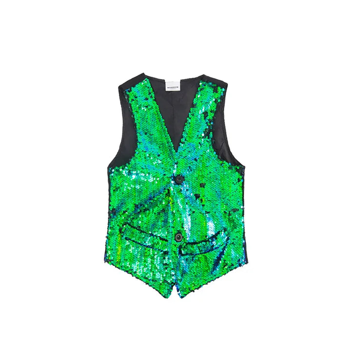 Girl Sequin Crop Tank Top Hip Hop Boys Green Vest Jacket Kids Jazz Shiny Pants Clothes Sets Child Street Dance Stage Costumes