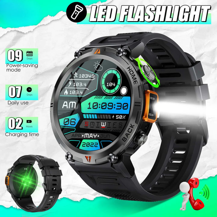 2024 New KE3 Bluetooth Call Smart Watch Men Full Touch Screen Health Monitor Clock with Flashlight Men SmartWatch