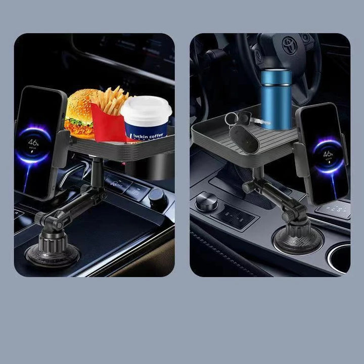 Car Cup Holder Expander Tray with Storage Box 4 in 1 Detachable Food Table Tray Car Console Storage Organizer Trip Essentials