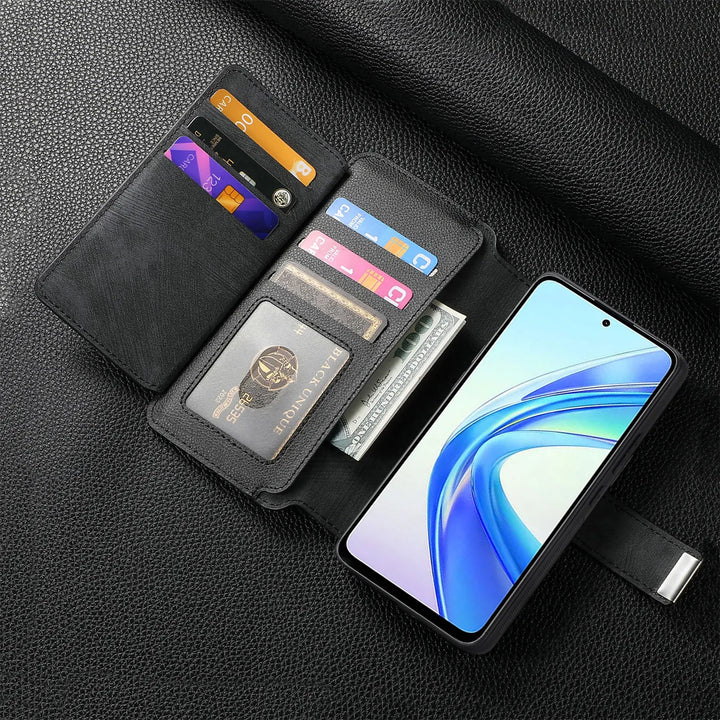 Zipper Flip magnetic suction detachable Back Cover For Honor X7b Card slot wallet shockproof Phone Case For Honor X7b 6.8 inch