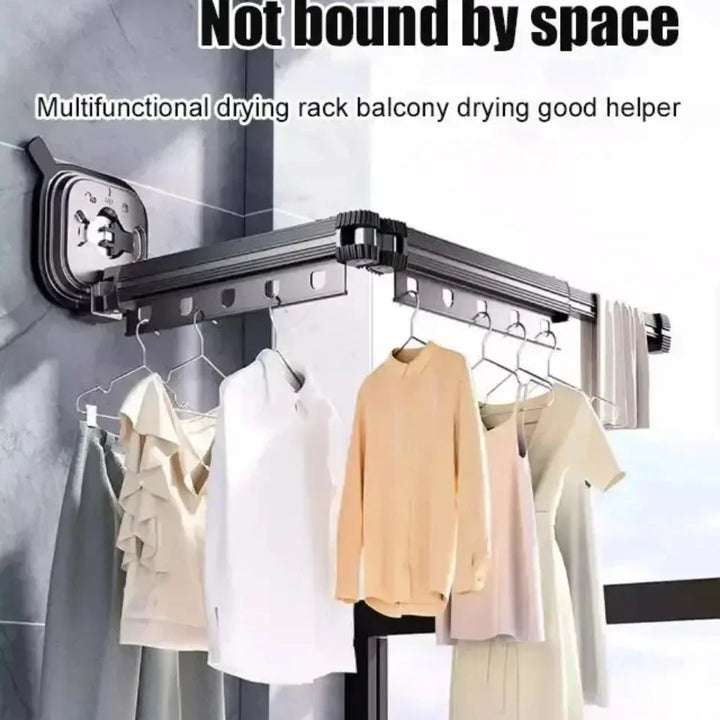 Wall Mounted Retractable Drying Rack Suctions Cup No Punching Aluminum Alloy Folding Drying Rack Clothes Dryer Invisible Hang