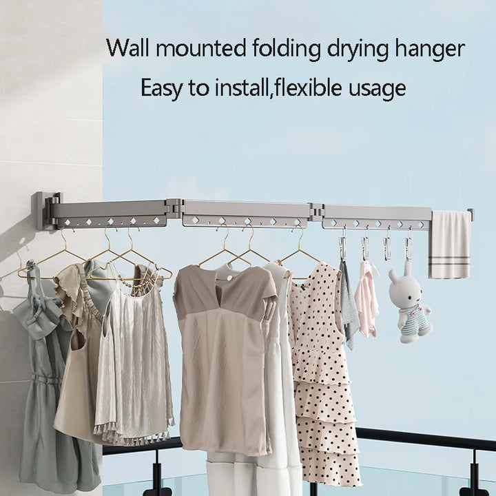 Wall No Punch Clothes Drying Rack Foldable Heavy Duty Retractable Closet Clothes Hanger Rotating Drying Rack Hanger Clothes Line