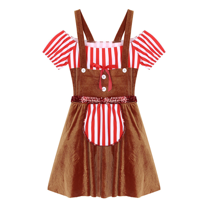 Womens Gingerbread Man Dress for Adult Christmas Halloween Costume Cookie Cosplay Dress for Carnival Party Dress Up Clothes