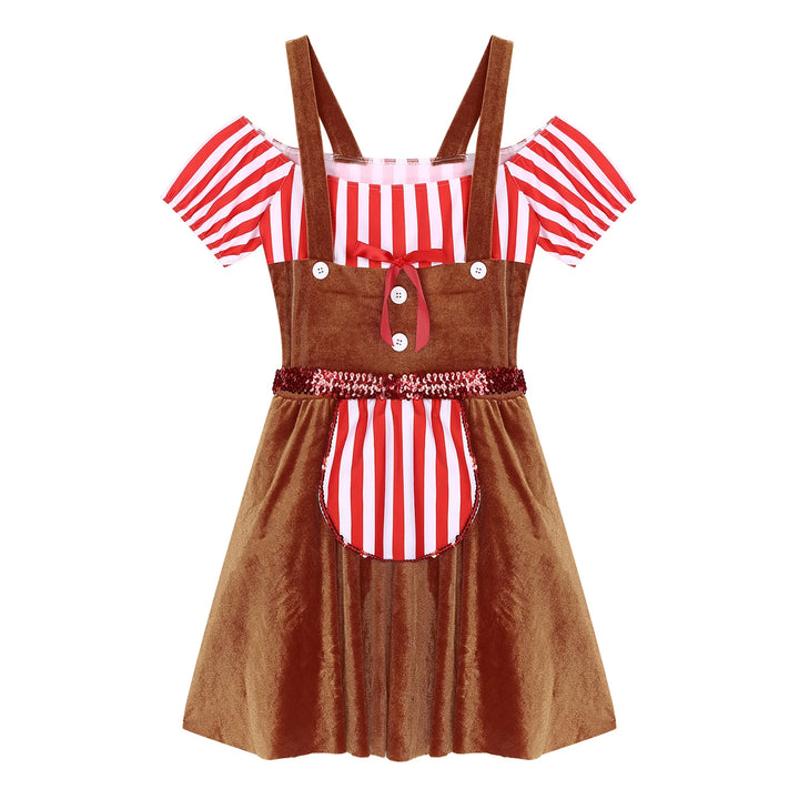 Womens Gingerbread Man Dress for Adult Christmas Halloween Costume Cookie Cosplay Dress for Carnival Party Dress Up Clothes