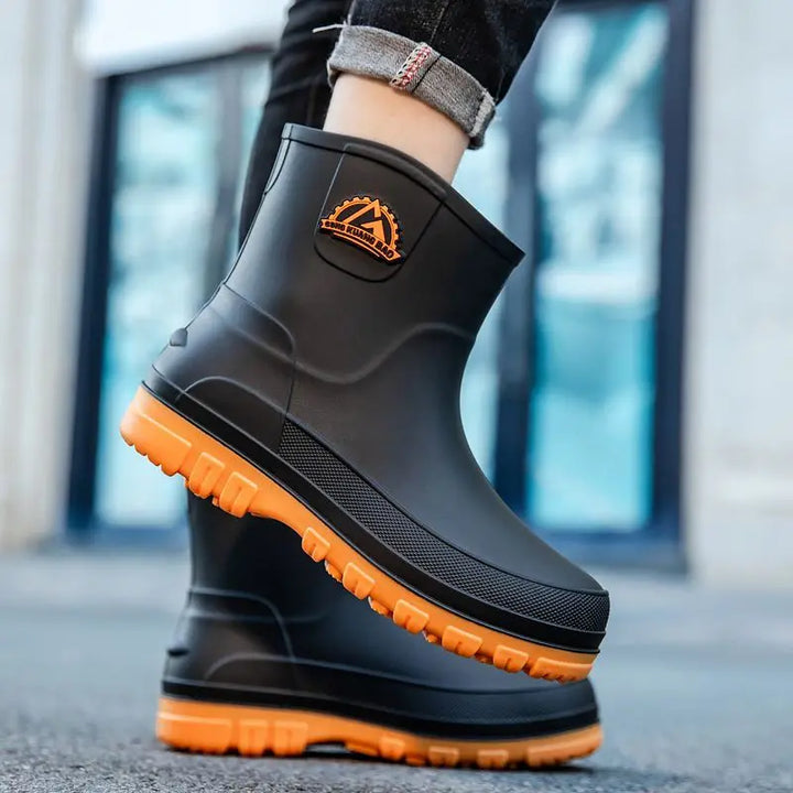 Rain Boots Mens Cropped Rain Boots Non-slip Waterproof Car Wash Work Fishing Water Shoes Thick-soled Wear-resistant Rubber Shoes