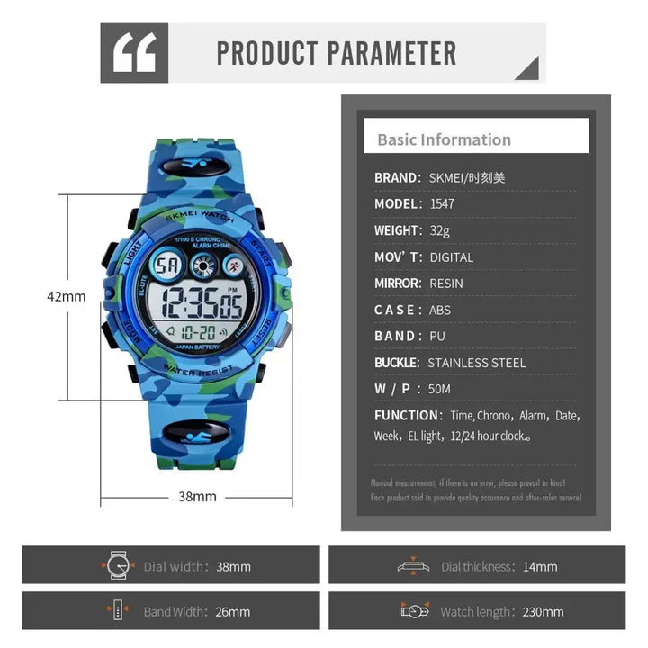 SKMEI Shockproof Digital Watch for Children Waterproof Sports Electronic Wristwatches Kids Boy Clock 1266 Reloj Para Niñas 1547