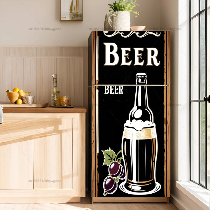 Beer Posters Kitchen Adhesive Fridge Door Cover Wallpaper Sticker Room Decoration Sticker PVC Waterproof and Oil proof Sticker