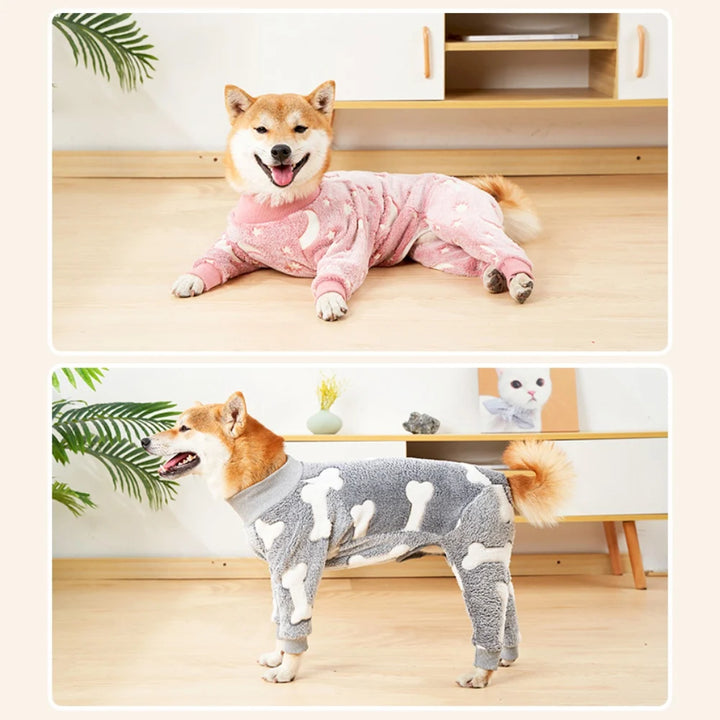 Soft Dog Pajama 4 Legged Warm Fleece Stretchable Dog Pajamas Onesie Pet Pjs Full Body Cover Dog Jumpsuit Clothing