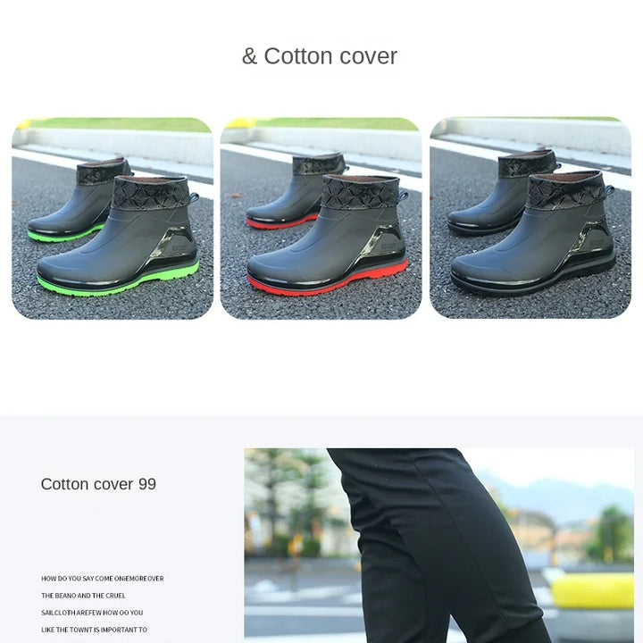 Men's Short Waterproof and Anti Slip Casual Rain Boots, Flat Bottomed Kitchen Rubber Shoes, Rain Shoes, Work Shoes