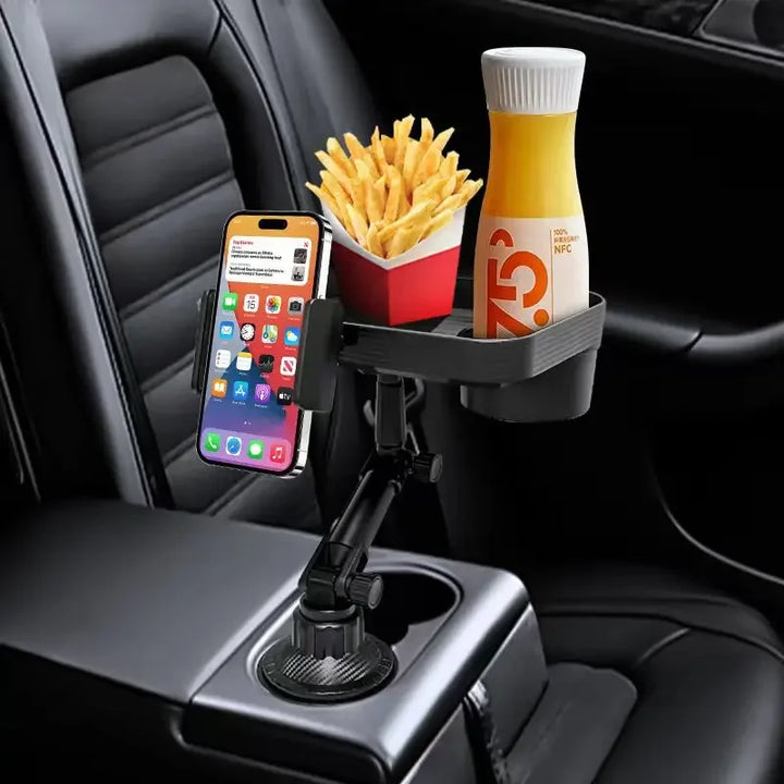 Car Cup Holder Expander Tray with Storage Box 4 in 1 Detachable Food Table Tray Car Console Storage Organizer Trip Essentials