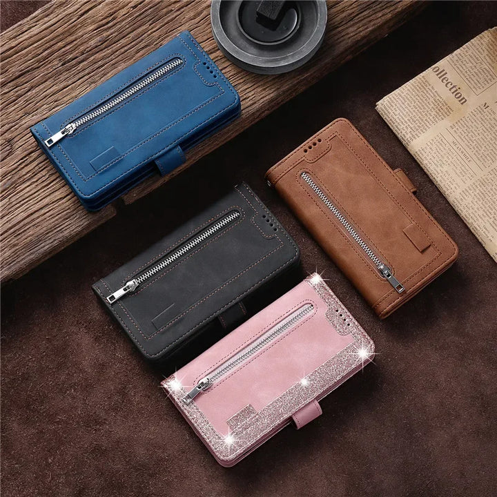 Zipper Wallet Case For Oneplus 12 11 11R 10T 10R 5G Multi 9-Card Slot Leather Flip Cover For One Plus 10 Pro 9 9R 8 8T 7 7T 6 6T