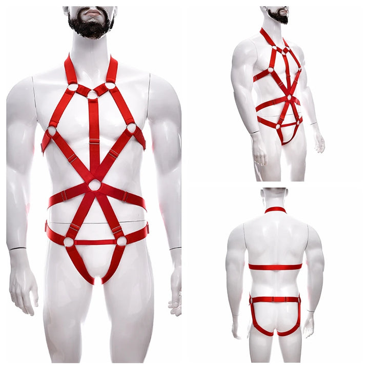 Male Full Body Harness Cage Adjust Set Mens Gay Hollow Elastic Bondage Harness Sexy Lingerie Fetish Nightclub Costume