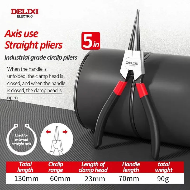 DELIXI ELECTRIC 5-In Circlip Pliers,Needle nose Pliers，Retaining Ring Pliers，for Removing Installing Puller Locking Rings Shafts