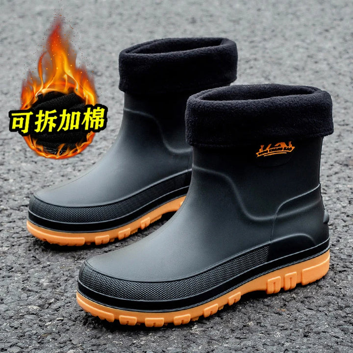 Rain Boots Mens Cropped Rain Boots Non-slip Waterproof Car Wash Work Fishing Water Shoes Thick-soled Wear-resistant Rubber Shoes