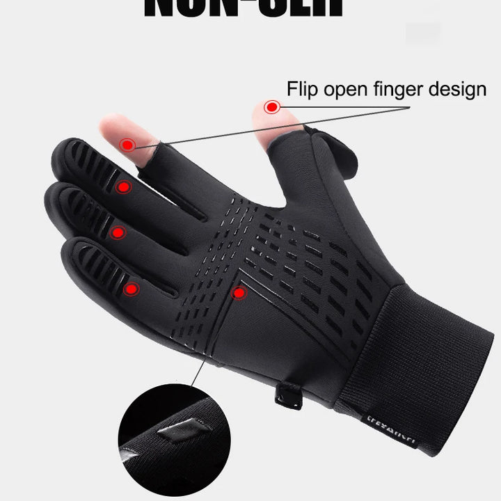 Winter Flip Open Two Finger Gloves Men Women Warm Touch Screen Gloves Outdoor Windproof Waterproof Cycling Skiing Fishing Gloves