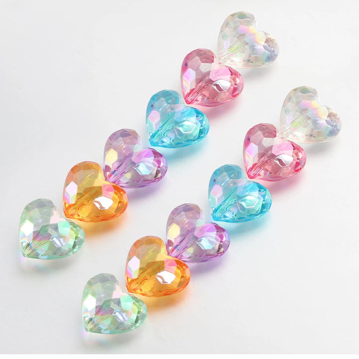 20pcs Acrylic Love Heart Beads Shiny Mix AB Color Large Crystal Loose Spacer Beads for Necklace Bracelet Pendant Jewelry Making