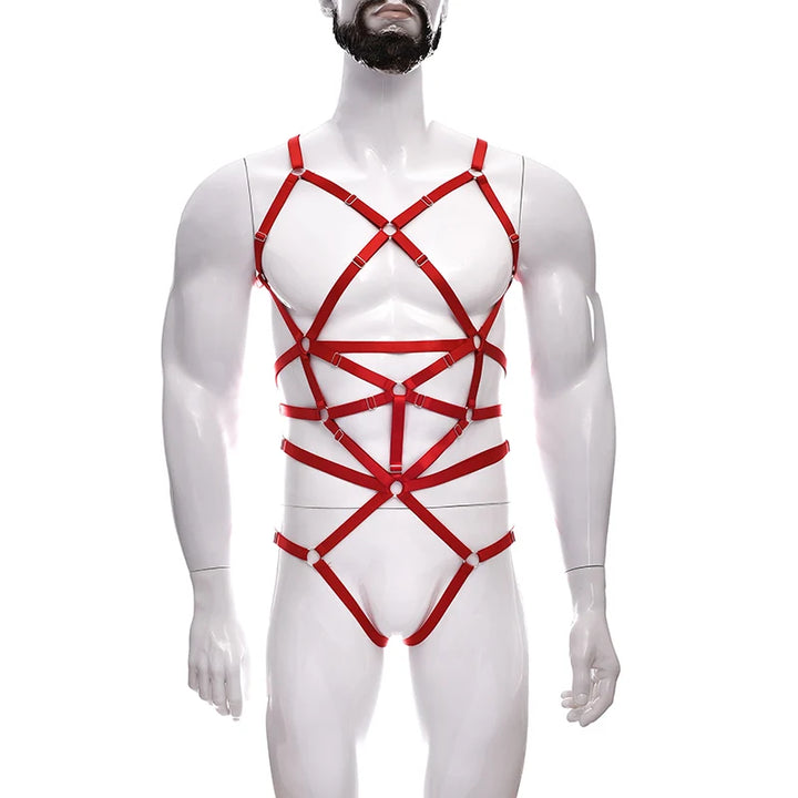 Male Full Body Harness Cage Adjust Set Mens Gay Hollow Elastic Bondage Harness Sexy Lingerie Fetish Nightclub Costume