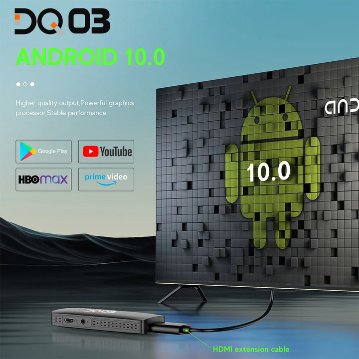 DQ03 Mini TV Stick Android 10 Quad Core ARM Cortex A53 2GB 16GB Support 4K H.265 2.4G&5.8G Wifi Streaming Smart TV Box 1GB 8GB