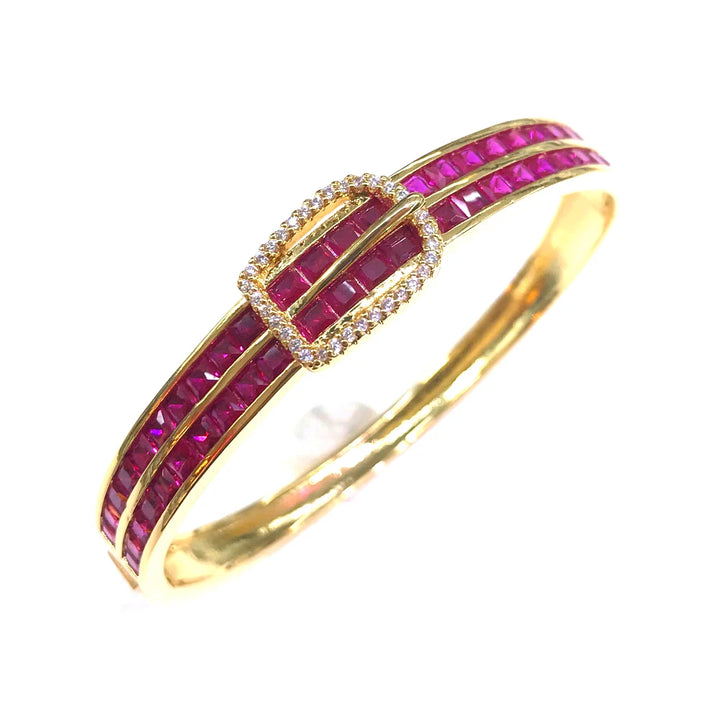 CSJ Ruby Bangle Created Red Corundum Bracelet Yellow Gold for Women Lady Party Birthday Trendy Jewelry Gift