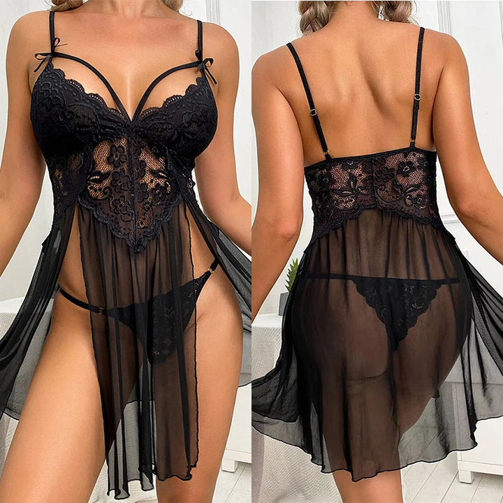 Sexy Lingerie Women Sleepwear Sexy Pajamas Lace Night Dress Erotic Costumes Exotic Apparel Transparent Female Underwear Babydoll