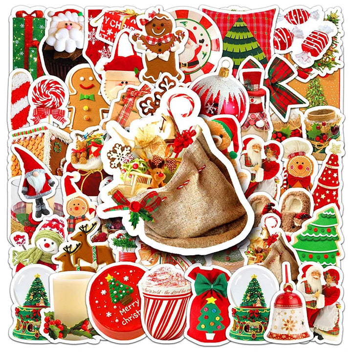 50Pcs Cute Cartoon Christmas Stickers DIY Scrapbooking Gift Decals PVC Waterproof Sticker For Laptop Phone Water Bottle Decor