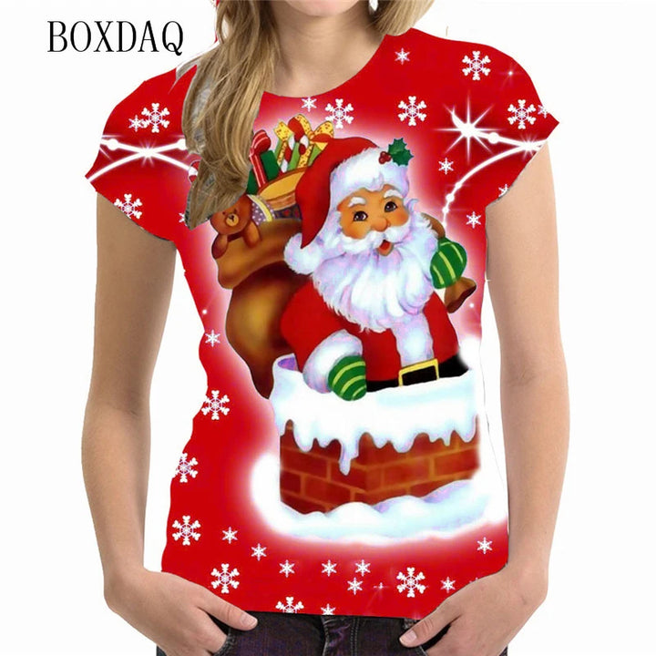 Short Sleeve Cartoon Santa Claus Women 3d T-shirts Street Hip Hop Cute Ladies Tee Christmas Style Loose Casual Tops Big Size 6XL