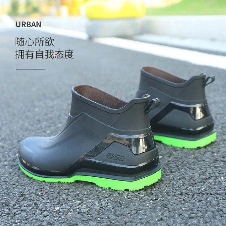 Men's Short Waterproof and Anti Slip Casual Rain Boots, Flat Bottomed Kitchen Rubber Shoes, Rain Shoes, Work Shoes