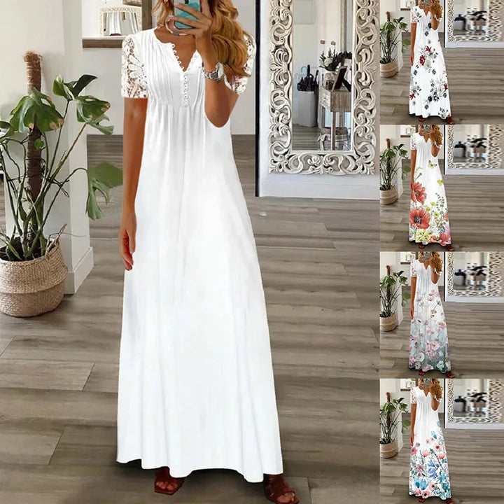 Bohemian Ladies Maxi Dress Office Lady Streetwear New Spring Summer Long Sleeve Women Casual Printed Fashion V-Neck Party Dress