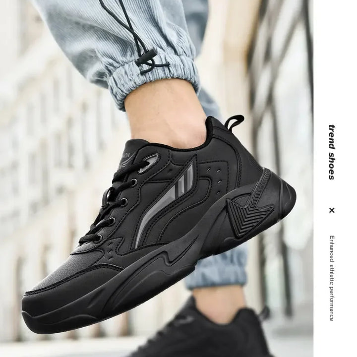 SYTK PU Leather Sneakers Men Casual Shoes Sports Boys Pure Black Plus Big Size 47 48 Tenis Masculino Shoes