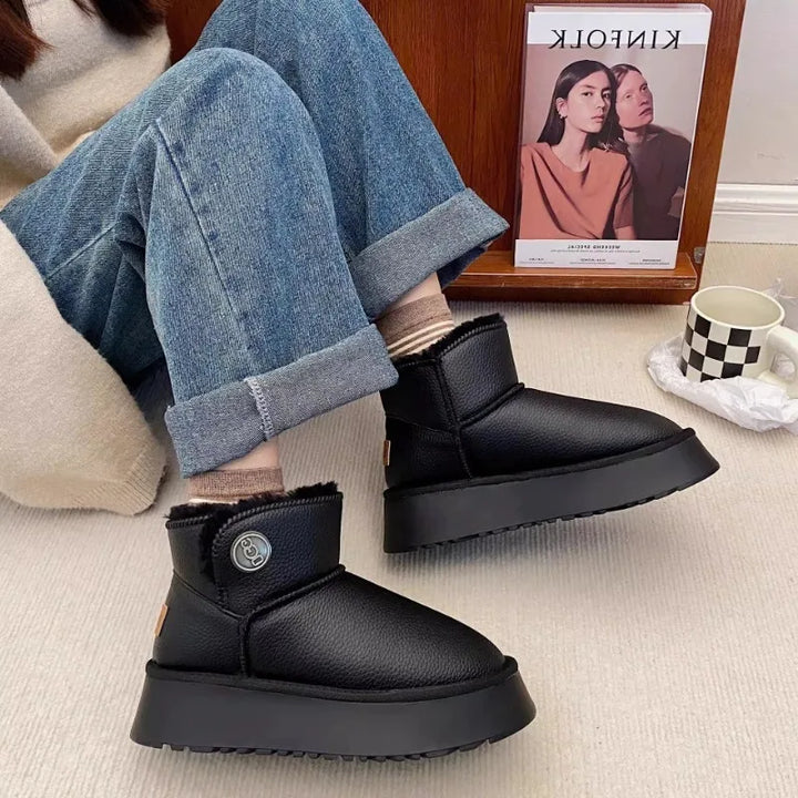 AJGS Women's Snow Boots High Quality Leather Thickened Plush Waterproof Anti-slip Warm and Cold Resistant Women's Boots