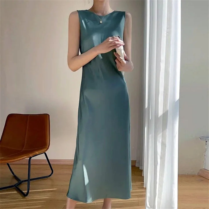 2024 Summer Luxury Long maxi chiffon party Dresses Elegant Women's Acetate satin Dresses Sexy artificial silk  летнее платье