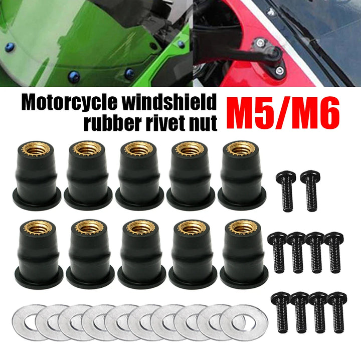 30PCS M5 M6 Motorcycle Windscreen Windshield Bolts Screws Metric Rubber Well Nut Fastener For Honda Suzuki Yamaha Kawasaki