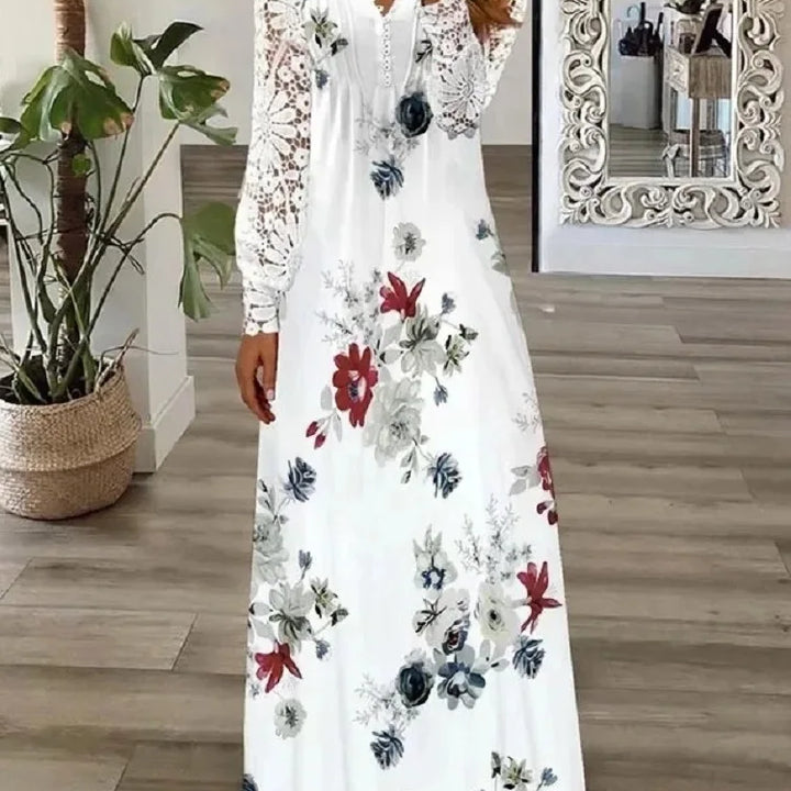 Bohemian Ladies Maxi Dress Office Lady Streetwear New Spring Summer Long Sleeve Women Casual Printed Fashion V-Neck Party Dress