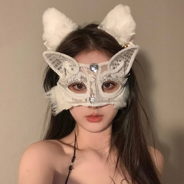 Sexy Lace Mask Women Cat Cosplay Supplies Dance Party Performance Masquerade Fox Mask Couple Animal Face Decor Eyes Accessories