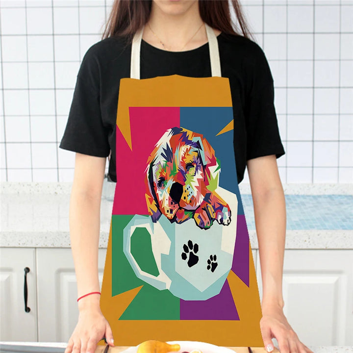 Creative Abstract Geometry Animal Printed Kitchen Aprons Baking Cooking Accessories Dog Koala Bear Pattern Apron Cleaning Tools