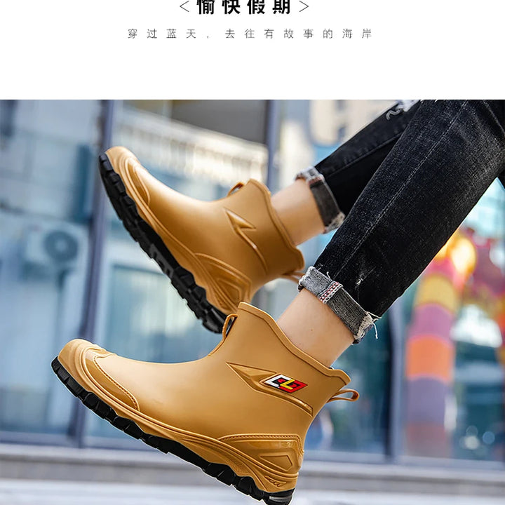 rain boots， for men,2024， new ，waterproof shoes, outdoor water boots, kitchen non-slip work rubber shoes, cotton warm rain boots