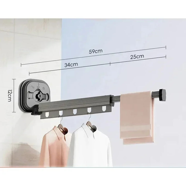 Wall Mounted Clothes Hanger 360 Degree Rotating Household Shelves Portable Balcony Telescopic Pole Stable Folding Cloth Racks