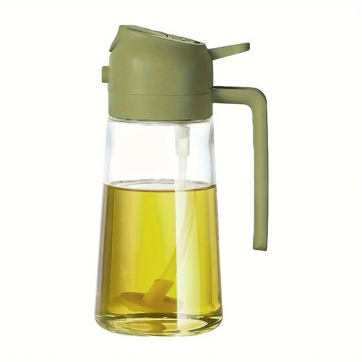 2-in-1 Glass Oil Bottle Sprayer Pot Leak-proof Oil Storage Bottle Vinegar Dispenser with Automatic Lid For Kitchen Cooking BBQ