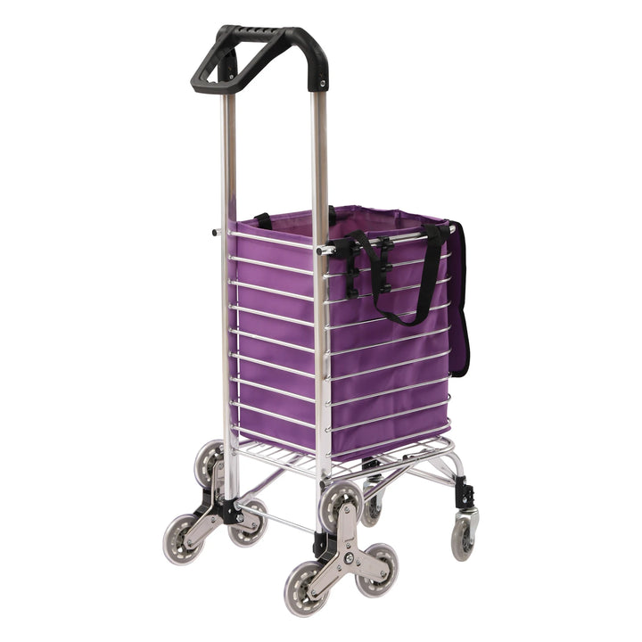 Home Folding Shopping Cart Basket,Aluminum Alloy Frame Wear-Resistant Trolley Lightweight Cart w/Rolling Wheels and Bag 35L