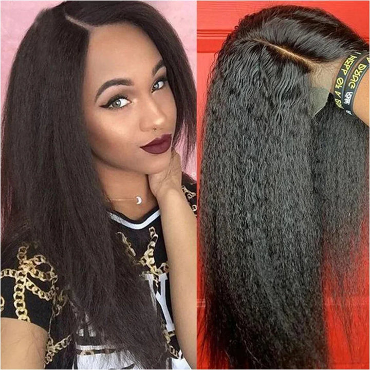 13x4 Kinky Straight Lace Front Human Hair Wigs With Kinky Edges Baby Hair Yaki Straight HD Lace Frontal Wigs For Women 4x4 Wigs