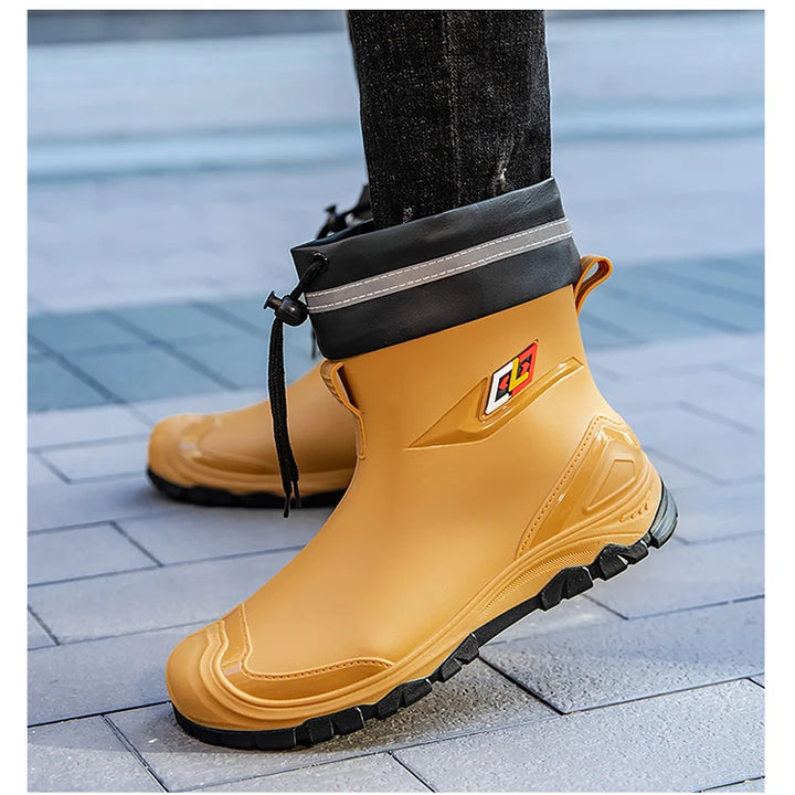 rain boots， for men,2024， new ，waterproof shoes, outdoor water boots, kitchen non-slip work rubber shoes, cotton warm rain boots