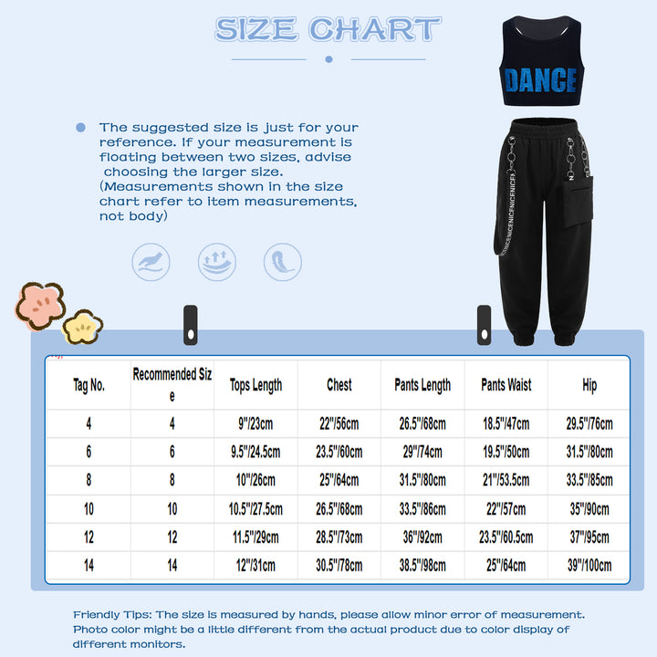 Teens Girls Fashion Outfit Street Jazz Dance Clothes Sleeveless Racer Back Crop Top with Hiphop Sweatpants Streetwear Sportswear