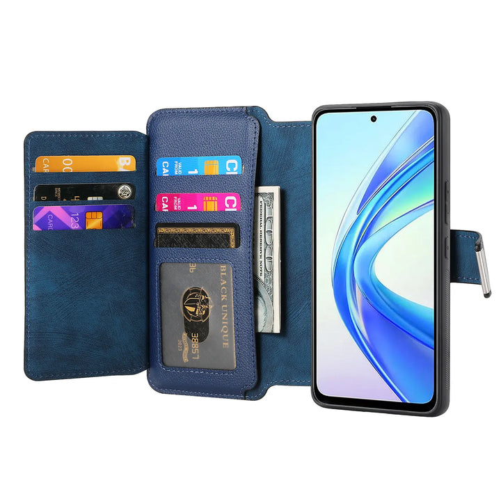 Zipper Flip magnetic suction detachable Back Cover For Honor X7b Card slot wallet shockproof Phone Case For Honor X7b 6.8 inch