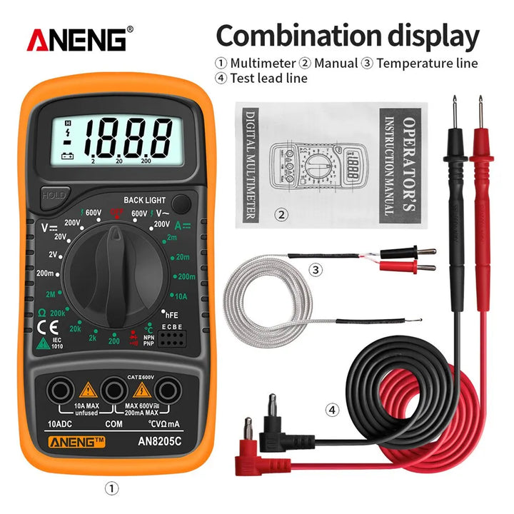 ANENG AN8205C Digital Tester AC/DC Ammeter Multimeter Volt Ohm Multimetro Meter With Thermocouple LCD Backlight Portable Tools