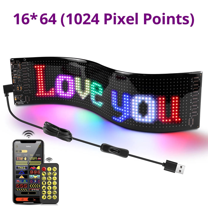 Bluetooth Smart USB LED Strip Pixels Matrix Display Sign RGB Car Advertising Light Programmable Scrolling Text Animation Pattern